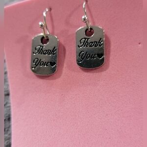 Silver 'Thank You' Dangle Earrings